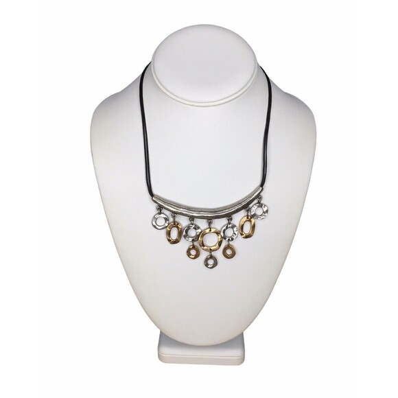 Chico’s Necklace Funky Geometric Mixed Metal Hammered Articulated Statement - Picture 1 of 9